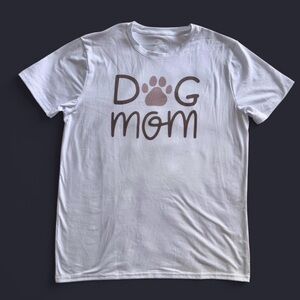 DOG MOM Graphic Tee White Short Sleeve Crew Neck Large
